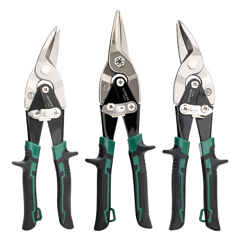 Straight & Curved Industrial Tin Snips Set – Heavy Duty Aviation Shears, Multifunctional Stainless Steel Metal Cutting Scissors for Sheet Metal, Ductwork & Roofing